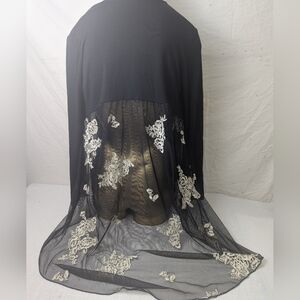 Kim & Cami Black Open Cardigan Front Draped Sheer Bottom White Floral Designs M